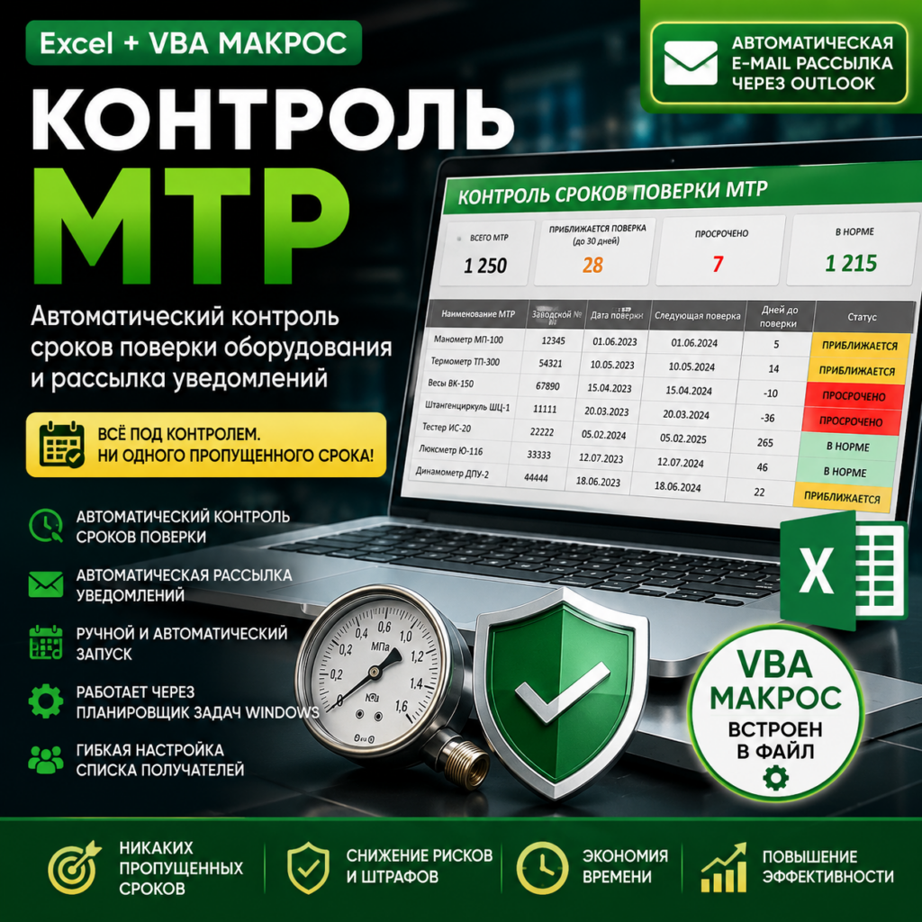 Контроль сроков поверки МТР с автоматической e-mail-рассылкой